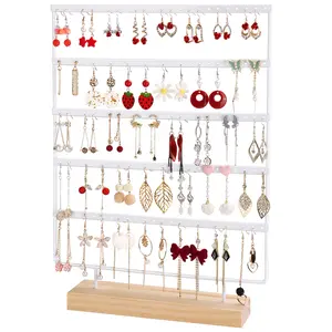 Rotating Makeup Organizer with Polished Finish Professional Earring Display 5 Levels Metal and Wood Organizer 120 Holes for Jewelry Shops or Home storage shelf organizer suction cup drain holes