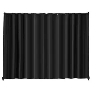 96×120 Inch Portable Room Divider Panel With Wheels And Curtain Stand, Freestanding Privacy Screen For Office, Living Room, Bedroom, Dining Room, Study, Multi-Panel Adjustable Hinges Easy Assembly, Black