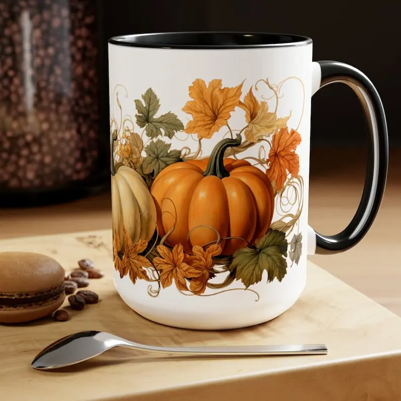 [Sale off up to 50%] Rustic Pumpkin 11oz Accent Mug – Fall Harvest Coffee Cup, Autumn Leaves Mug, Pumpkin Spice Lover Gift, Thanksgiving Kitchen Decor, Cozy Fall Mug