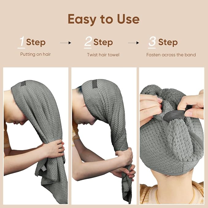 Women's 5pcs Microfiber Hair Towel Wrap Pack - Lightweight, Super Soft, Fast Drying Turban for Long Hair - 40x20in Anti-Frizz Wrap with Elastic Strap, Button Closure Women's 5pcs Microfiber Hair Towel Wrap Pack - Lightweight, Super Soft, Fast Drying Turban for Long Hair - 40x20in Anti-Frizz Wrap with Elastic Strap, Button Closure