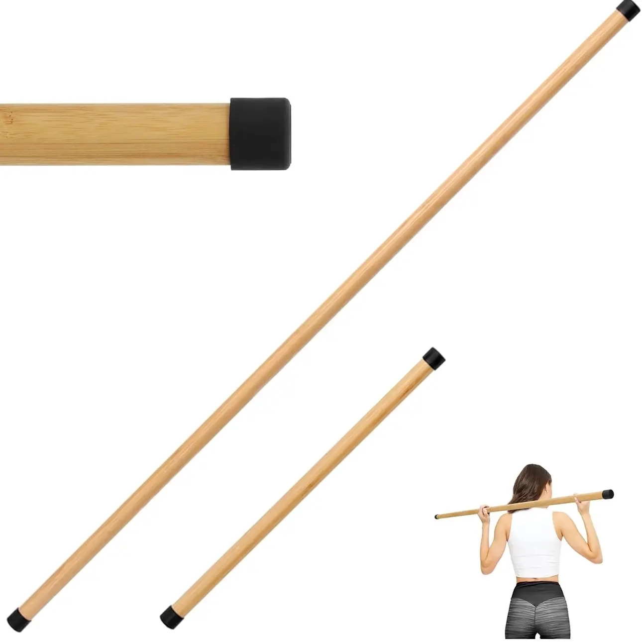 Natural Bamboo Mobility Stick - 5ft Yoga Fitness Equipment, Stretching Gear for Physical Rehabilitation