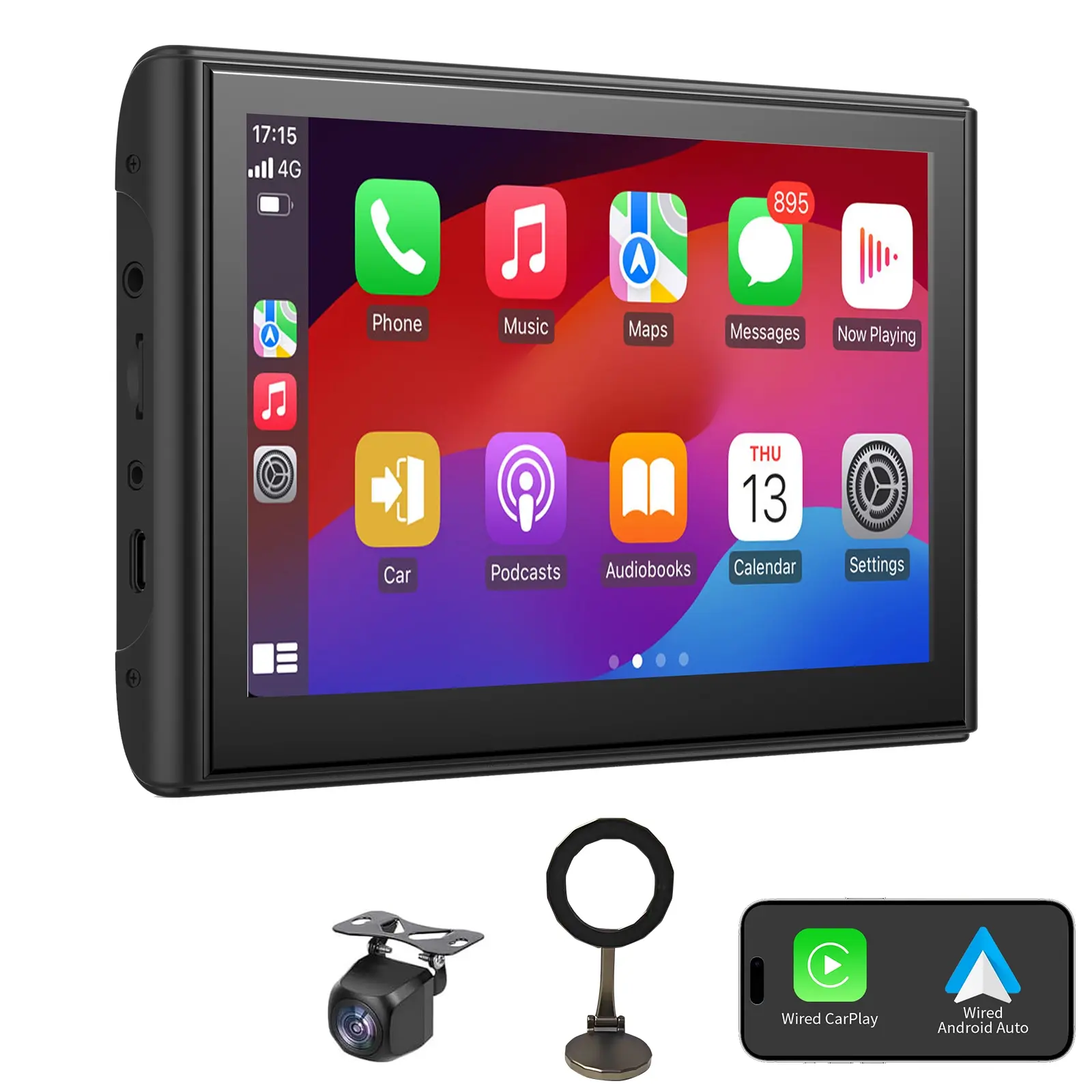 Father's Day Gift,Universal 7.8' Car Radio Multimedia Video Player Wireless Carplay/Android/Auto/Mirrorlink BT AUX TF FM Car Player, Car Video Players, Car Display Screen，480p Rearview Camera for Enhanced Driving Experience