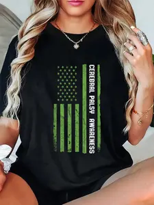100% Cotton Cerebral Palsy Awareness Month American Flag CP T-Shirt