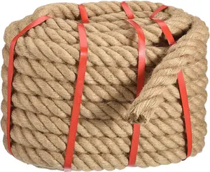 Natural Jute Rope, 1-1/2 in x 50 Ft Thick Twisted Manila Rope Multipurpose for Tug of War, Hammock, Climbing, Boating, Hanging