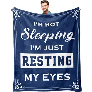 Novelty birthday gift for men, Father’s Day gift for dad, 70th birthday blanket for men, throw with the quote “I’m not sleeping—I’m just resting my eyes,” ideal retirement gift for grandpa, cozy napping blanket for husband