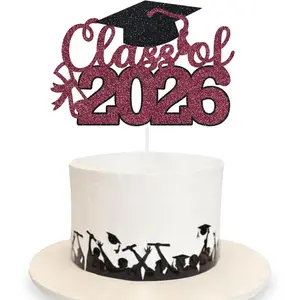 Graduation Cake Topper 2026 Grad Party Decoration Glitter Cap Diploma Food Picks Table Ideas Maroon