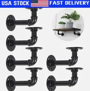 Set of 6 Industrial Iron Pipe Shelf Brackets Floating Black Shelves Wall Mounted
