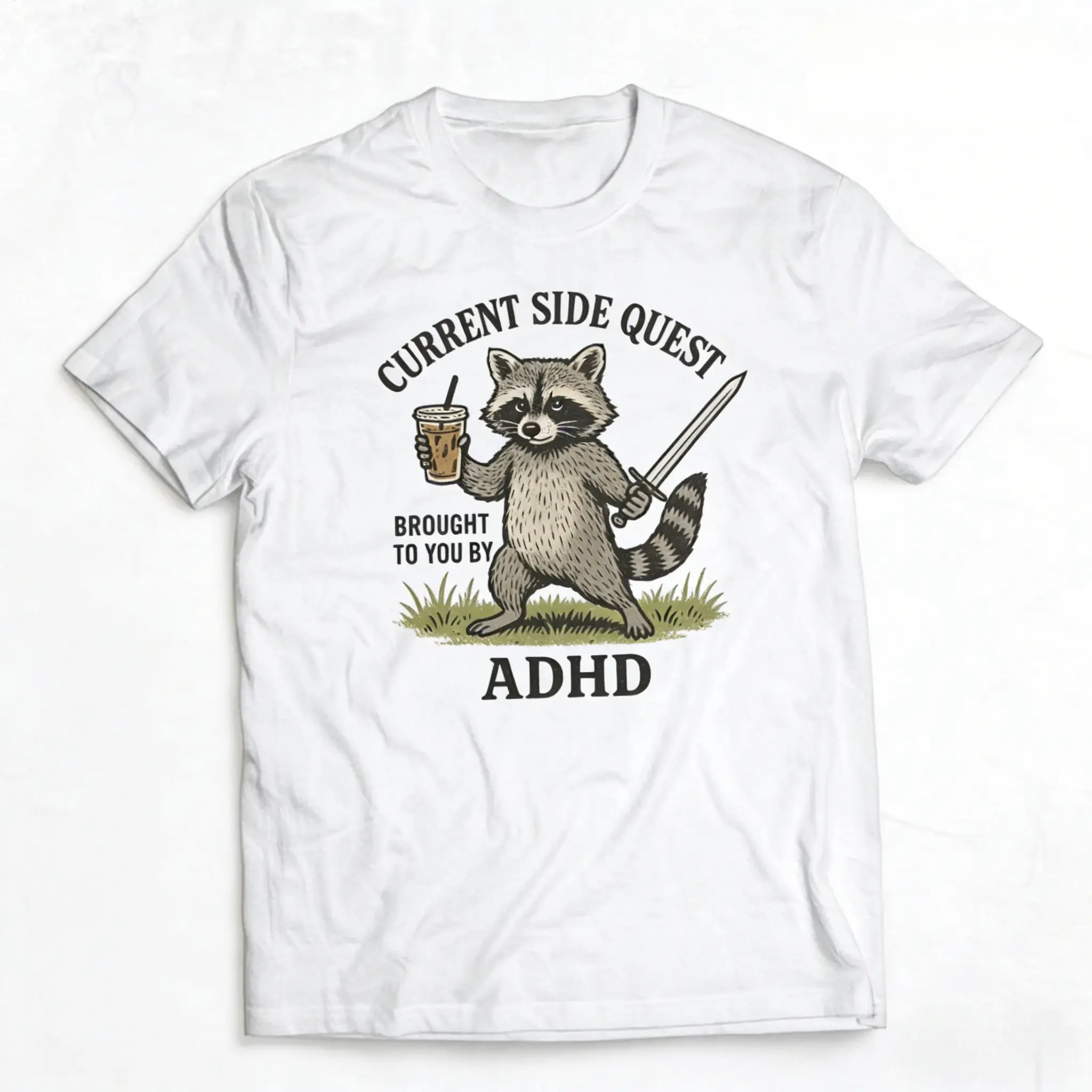 Comfort Colors Adhd Raccoon T-shirt, Funny Raccoon Shirt, Mental Health Tee, Current Side Quest Shirt, ADHD Tee
