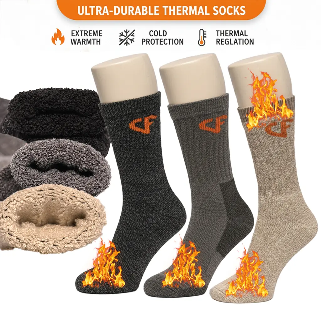 COMFELLO Men’s Thermal Merino Wool Socks Assorted Colors | Warm Winter Crew Socks for Hiking, Work & Boots | Thick Wool Blend Cold Weather Socks (3, 6, 9 & 12 Pairs)