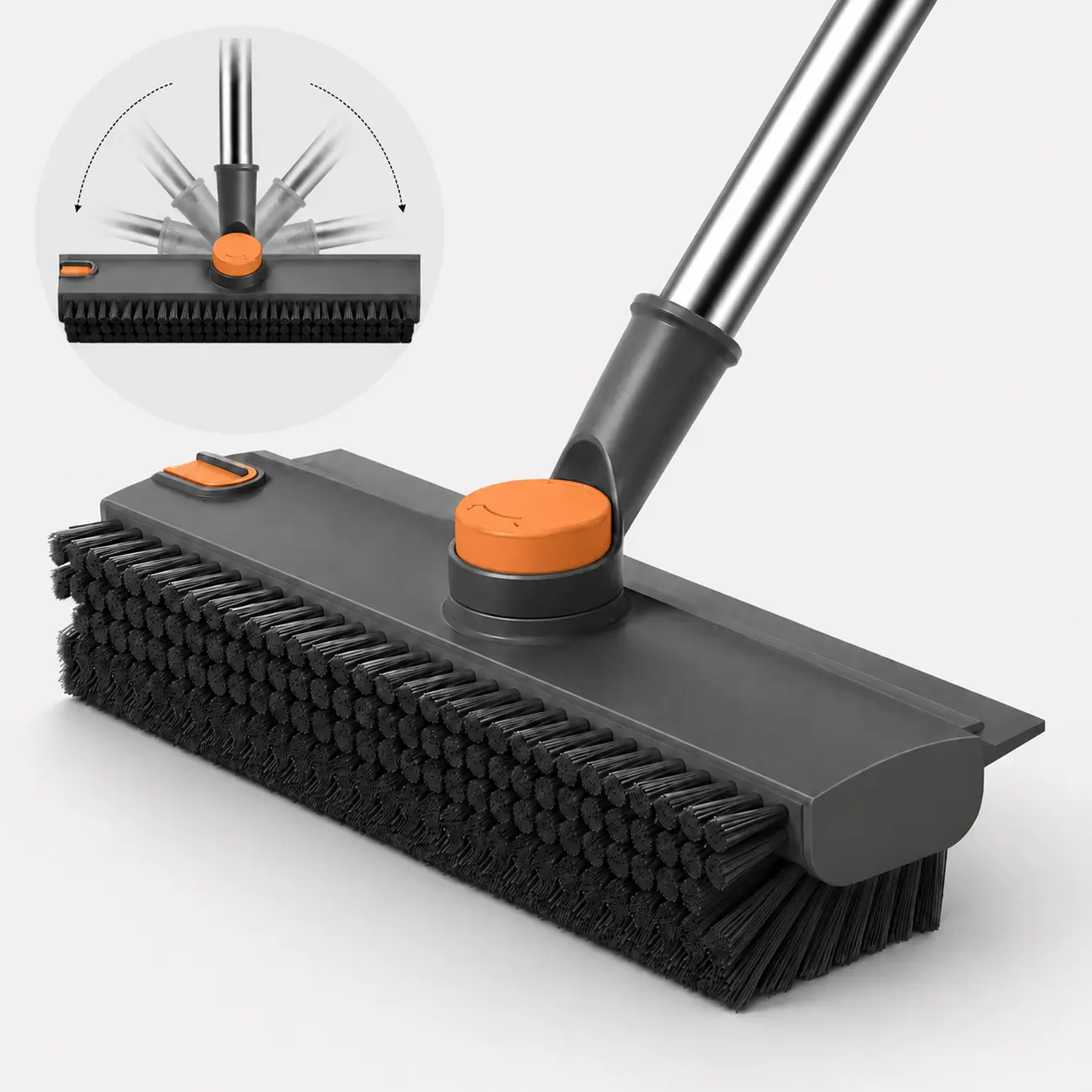 3-in-1 floor cleaning brush with a 54-inch adjustable long handle and scraper, 360° rotating stiff bristles, suitable for cleaning shower rooms, bathrooms, patios, garages, kitchens, walls and decks, glass surfaces, a must-have cleaning tool for the home