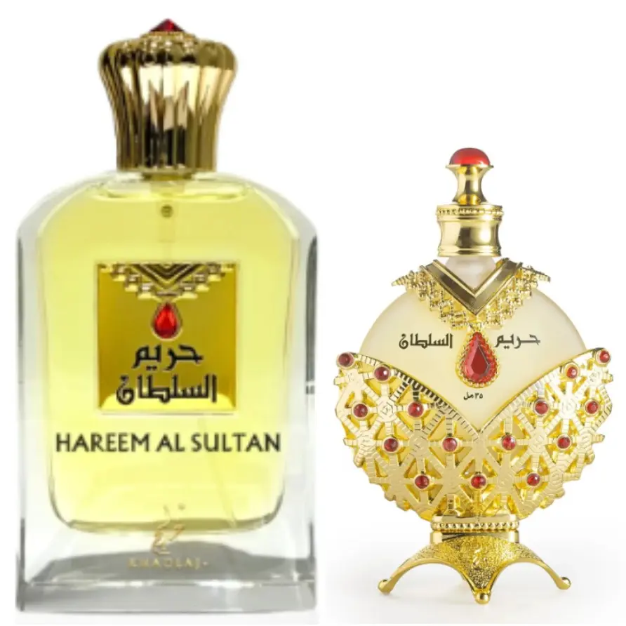 KHADLAJ Hareem Al Sultan Gold Unisex Fragrance Multi-Pack - 70ml Alcohol-Based Floral Oriental Arabian Fragrance, 35ml Gold Oil, Long-Lasting Woody Scent, Floral Oriental Fragrance