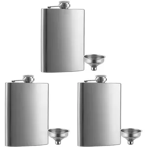 3 Pcs 8 oz Hip Stainless Steel Flask & Funnel Set, Easy Pour Funnel is Included, Perfect Flask that Fits Great in Jacket Pockets and Pants