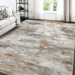 Area Rugs for Living Room: 6x9 Washable Neutral Modern Rug for Bedroom Large Soft Abstract Dining Room Rugs Indoor Floor Low Pile Carpet for  Office  - Rust Grey