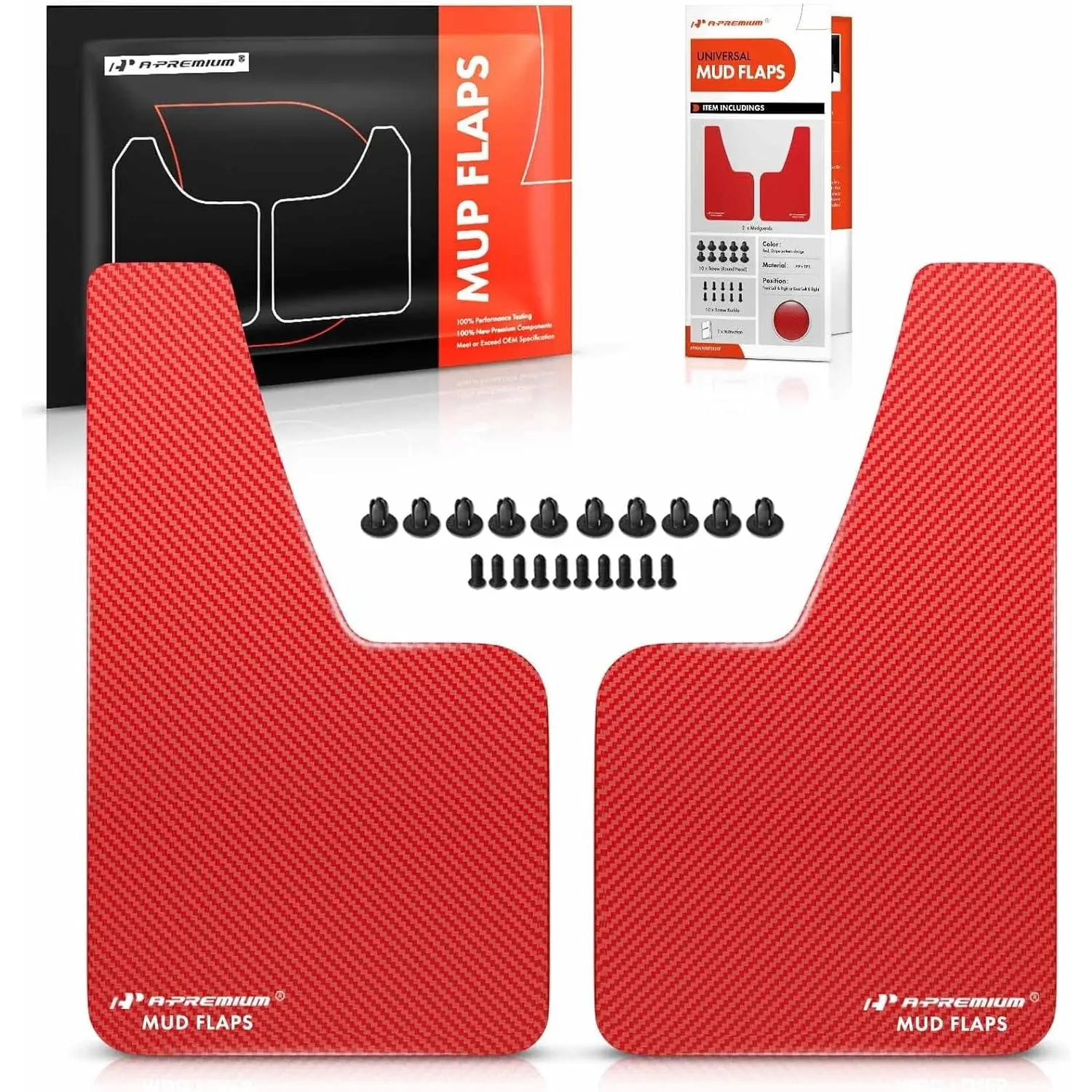 A-Premium 2 Pcs Red Universal Splash Guards Mud Flaps Mudflaps Mudguard Fender Flares for Car Sedan Coupe with Hardware Front and Rear Fits select: 2012-2016 HONDA CIVIC LX, 2009-2018 FORD FOCUS SE