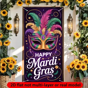 2D Flat - 2D Door Banner 1pc 2D Flat Mardi Gras Door Banner | Polyester, 35.4in * 70.8in, Perfect for Weddings, Birthdays, Seasonal Porch Decorations, Multi-Purpose Use, Party Decorations Banners
