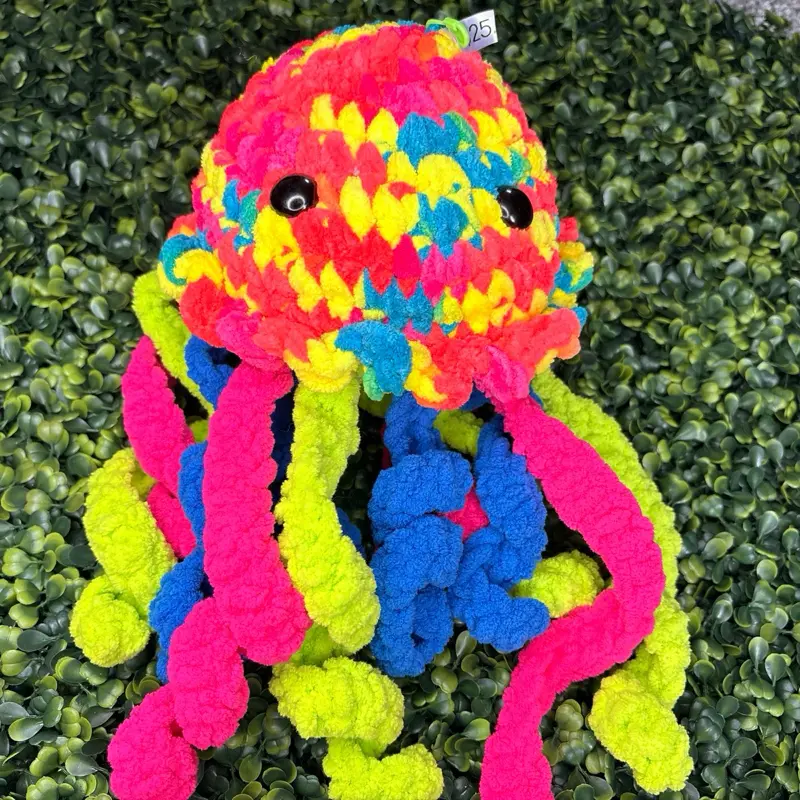 Large Handmade Crochet Bright Jellyfish Plush - Soft Yarn Amigurumi, Ocean Themed Stuff, Cute Kids' Gift