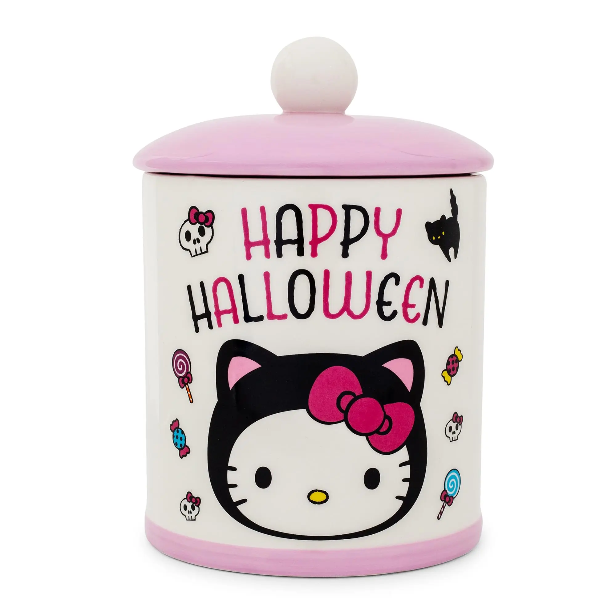 Sanrio Hello Kitty Black Cat "Happy Halloween" Ceramic Cookie & Snack Preserving Jar, 8 In Kitchenware Container