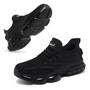 Men's & Women's Closed Round Toe Steel Toe Safety Work Footwear, Breathable Flyknit Mesh Upper, Puncture-Proof, Non-Slip Shock-Absorbing Cushioned Sole, Lightweight Comfortable Worker Sneakers for Construction, All-Season Gift