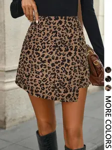 Women's Fashion Leopard Print Mini Skirt, Vintage Style Tight-Fitting Woven Fabric, All Seasons Wearable Trendy
