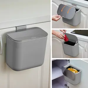 Odor-Proof Hanging Trash Can for Kitchen Cabinet – Stainless Steel Lid – Space-Saving Compost Bin for Under basin, RV, Bathroom, Office – 1.8 Gallon Small Garbage Container