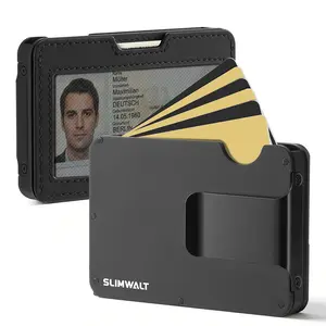 Ultra Thin RFID Blocking Wallet for Men with ID Window, Fan-out Pop-Up Card Holder, Aluminum Slim Wallet with Money Clip, Easy Card Access,