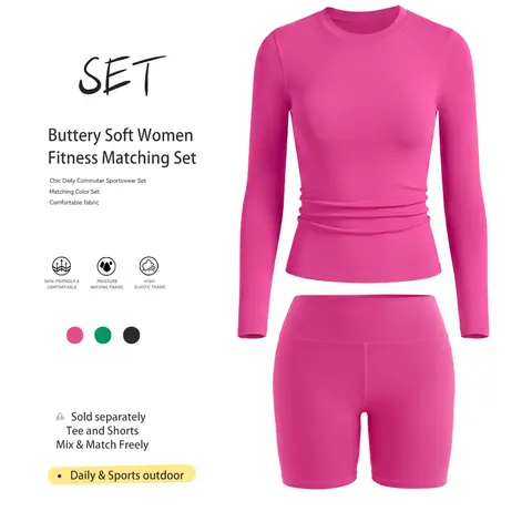 Uncia Active Women's 2-Piece Active Wear Set - Long Sleeve Top, Fitness Compression Biker Shorts, Breathable Workout Clothing for Back to School, Fitness Compression Clothing