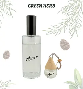 Green Herb - On the Go Aromatherapy Bundle with Water Soluble Essence & Car Air Freshener for Calm & Clarity