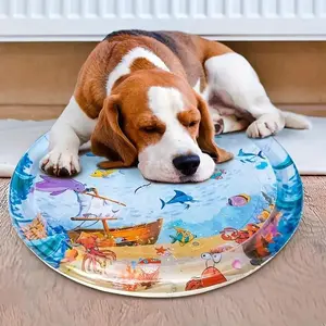 Cooling Water Injection Pad for Pets, Portable Cooling Mat, Summer Splash Pad, Fun Ocean Pattern Cat Scratcher, Manual Pump Included, Bed