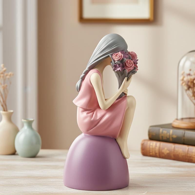 Charming Pink Girl Statue Set - Cute Resin Home Decor, Tabletop Ornament, and Sweet Gift, perfect for placing on a desk or shelf, and an ideal birthday gift for best friends and loved ones.