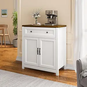 Gizoon Kitchen Storage Cabinet with Adjustable Shelf, Farmhouse Coffee Bar Sideboard Buffet with Large Drawer, Barn Door, 30"W x 15.6"D x 33.3"H Freestanding Cabinet for Kitchen, Living Room, Entryway