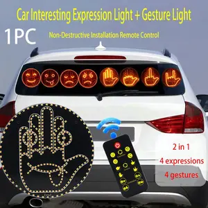 Car LED Gesture Light with Remote Control - Fun Hand Gesture & Emoji Expressions, Super Bright 302 LEDs, Waterproof, USB/Battery Powered, Universal Rear Window Warning Light for Cars, Trucks, SUVs, Motorcycles, Fun Car Accessories