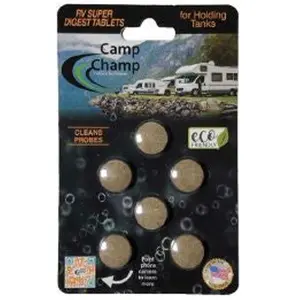 212 MAIN Camp Champ RV Super Digest Tablets - Calcium Organic Tank Cleaner, Biodegradable Formula Targets Aggressive Bacteria, 6 per Card, Aggressive Strains