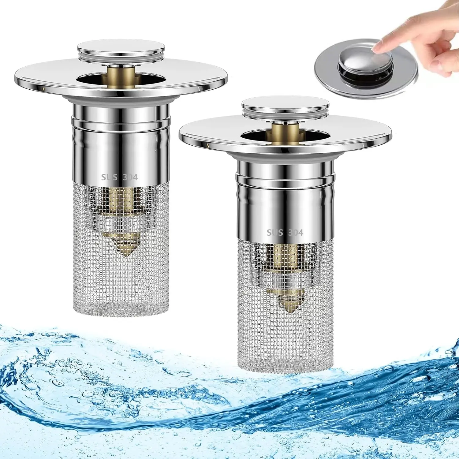 2pcs Bathroom Sink Stopper Hair Catcher,Pop Up Sink Drain Filter with Removable Stainless Steel Filter Basket Hair Catcher,Sink Plug for US Universal Bathroom Sink Stopper Replacement (2pcs Bathroom)