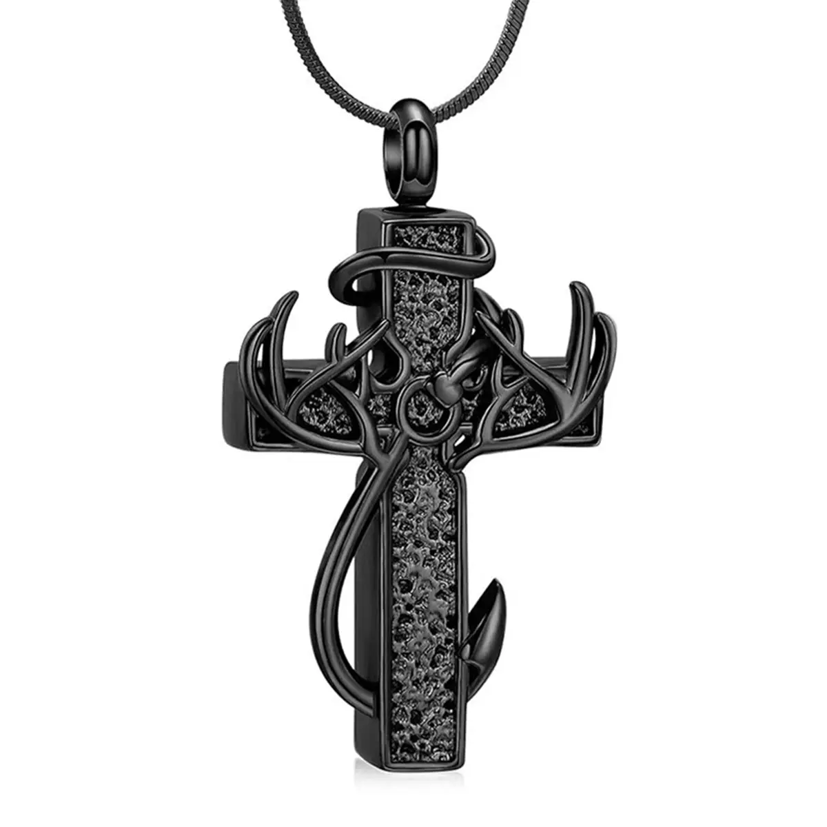 Men's Hunting-Themed Costume Jewelry Necklace - Cross Motif, Deer Antlers & Fish Hook Design, Adjustable Size, Casual Daily Wear, Gifts for Him