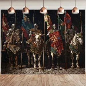 1pc 2D Flat Medieval European Knight Vintage Tapestry Polyester Wall Hanging for Bedroom Living Room Decor Artistic Home Decor with Free Accessories Multi - Purpose No Power Required White