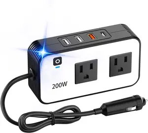 200W Car Power Inverter, DC 12V to 110V AC Car Plug Adapter Outlet with [20W USB-C] /USB-Fast Charger(18W) / 4.8A Dual USB/car Charger for Laptop