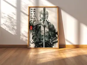 Zoro Inspired Poster, One Piece Samurai Ink Print, Minimalist Anime Decor1 ( Unframe) (No Frame)