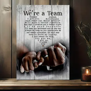 1 Piece Wooden Frame Canvas Painting Black "We Are a Team" Canvas Poster Couple Picture Print Home Office Bathroom Living Room Decoration Inspirational Quote Canvas Wall Art Decoration Framed Ready to Hang Holiday Gift for Her or Him