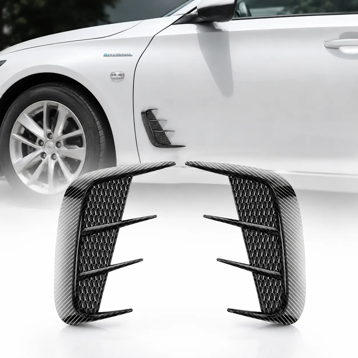 Car Carbon Fiber shark gill universal car door fender modification sticker, fender air vent, front and rear bumper body decoration sticker Includes tape 2026 new、