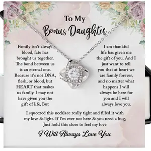 To My Bonus Daughter Necklace, Stepdaughter From Stepmom, Stepdaughter From Stepdad, Bonus Daughter To My Beautiful Bonus Necklace Unbiological #548, White Love Knot Necklace Christmas Gifts, Jewelry Gifts, Birthday Gifts