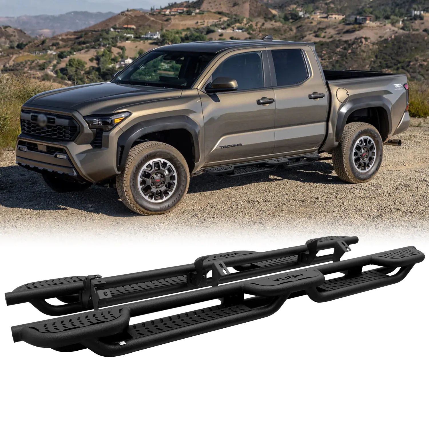Vijay Steel Drop Nerf Bars Running Boards - Stable Step Rails Side Steps for 2024-2025 Toyota Tacoma Double Cab/Crew Cab, Easy Install Vehicle Accessories, Enhances Stability Automotive SUV Accessory, Modern