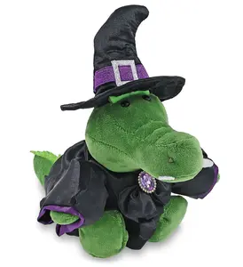 DOLLIBU 6" Polyester Stuffed Alligator Toy - Spooky Halloween Themed, Removable Coat, Witch Attire Dress-Up Toy for Kids, Stuffed Animal Gift Item
