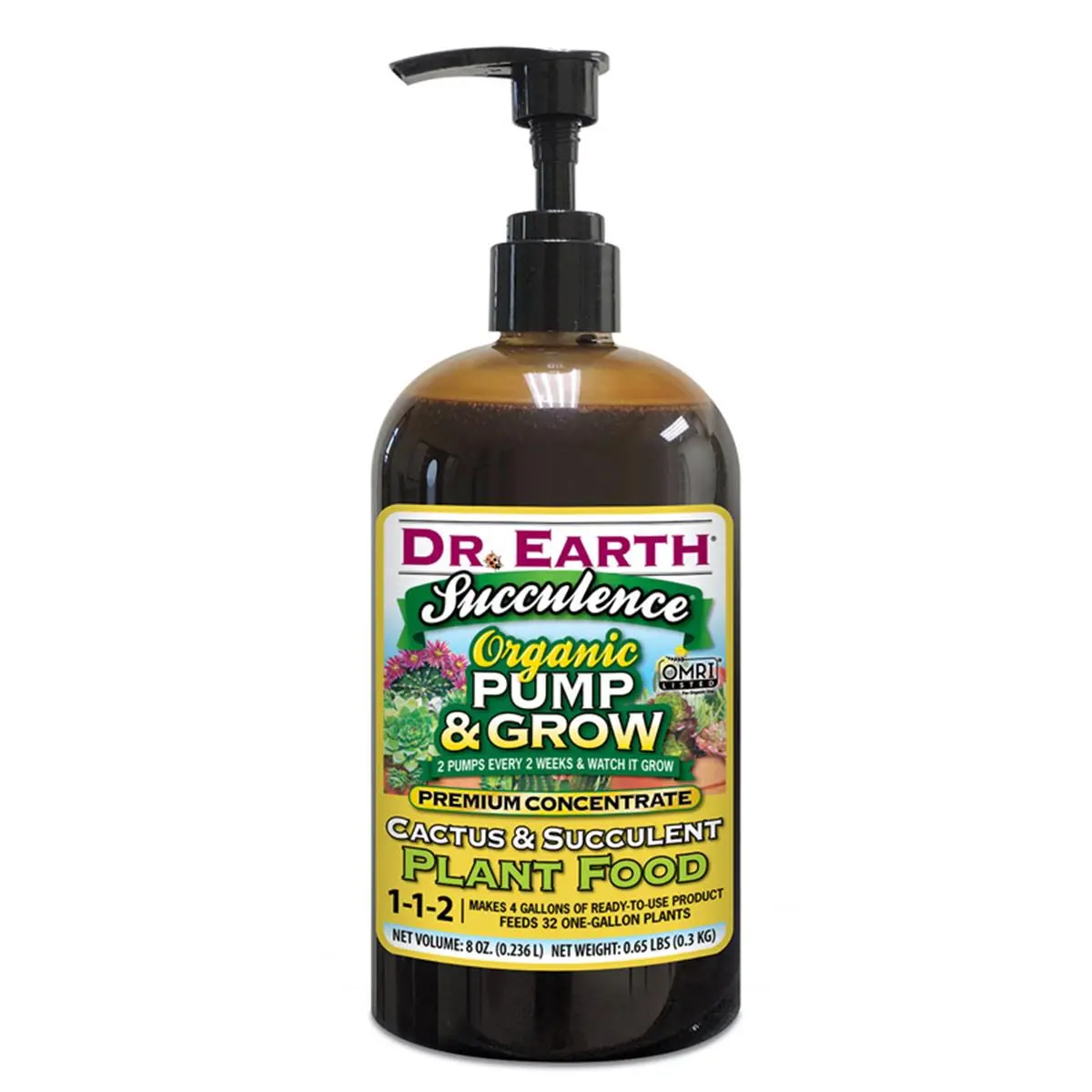 Grow Organic 1-1-2 Succulence Pump & Grow Fertilizer, 8oz Organic Plant Food in Pump Bottle for Cacti Care, Whole Foods Compatible