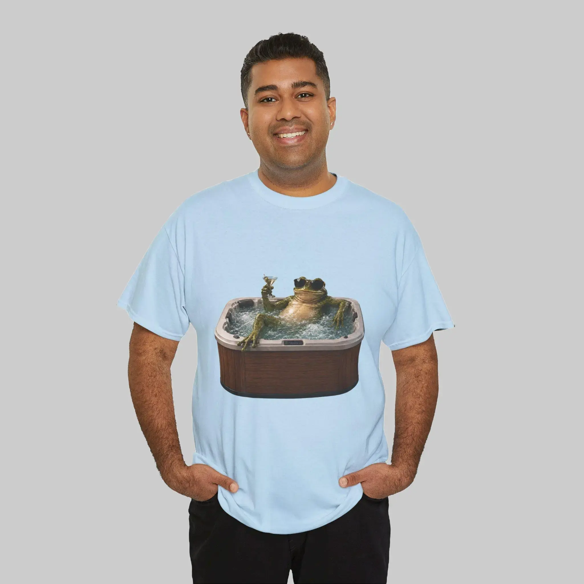 Luxury hot tub Frog Graphic T-Shirt Funny Hot Tub Relaxing Print Short Sleeve Casual 100% Natural Cotton Fabric Tee, Shortsleeve, Menswear, Smooth, Tops Streetwear, Soft