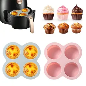 2Pcs,Round Silicone Air Fryer Egg Mold, 4 Slots Non-Stick Cooking Tool, Ideal for Steaming and Frying Eggs, Durable and Easy to Clean Design