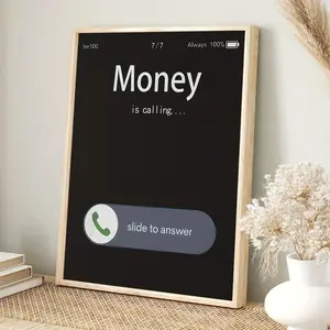 1pc "Money is Calling" Frameless Canvas Poster - Modern Art with Caller Alert Design, Ideal for Bedroom, Living Room, Kitchen, Hallway Decor - Chic Home Wall Art Gift, Home Wall Decor | Contemporary Design, Art Wall Decor, Perfect for Room Decor