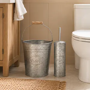 Autumn Alley Farmhouse Galvanized Trash Can & Toilet Brush Set