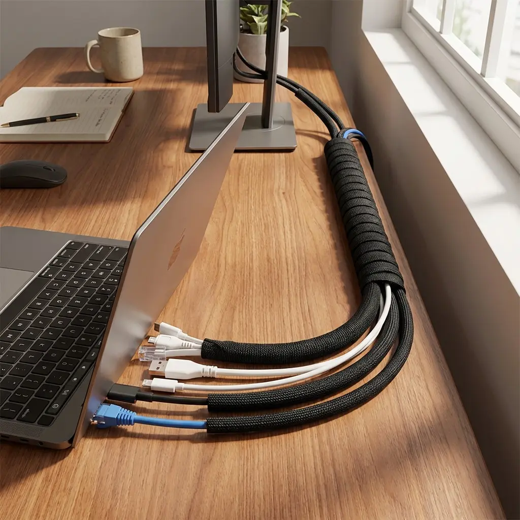 Black 13mm Braided Cable Sleeve Flame Retardant Wire Protector Expandable Cord Management Tube Flexible Cable Organizer Wire Organization for Home Office Easy Installation