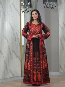 Royal Thobe for Women, New Collection Eid Dress with 3-Color Embroidery Belt, Long Sleeve Modest Islamic Robe Maxidresses Traditional Arabic Robe