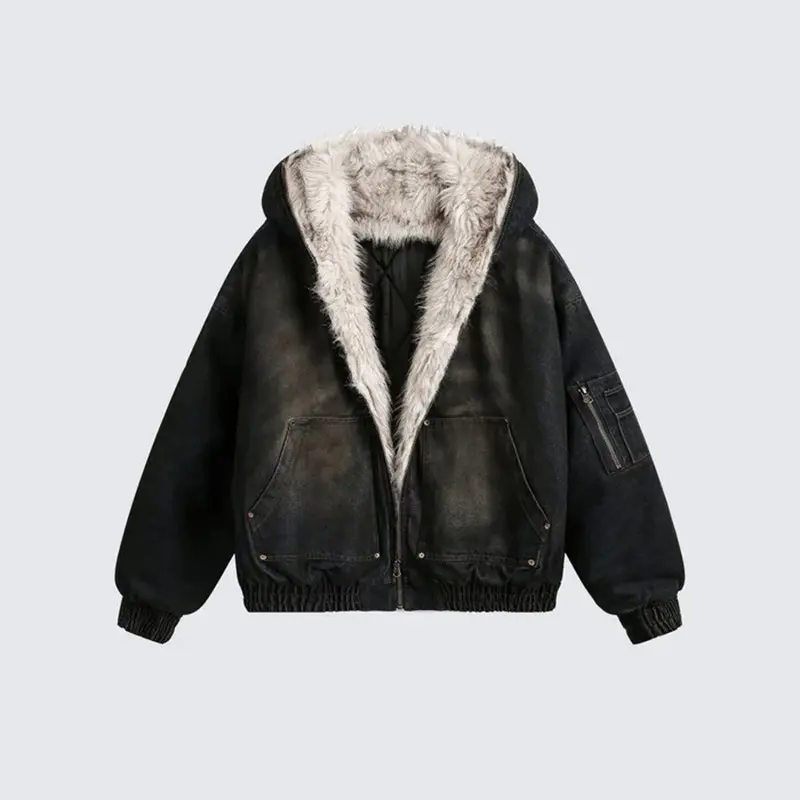 Men's Fashion Boxy Short Flight Jacket with Hood Zipper Design Colorblocked Anti-Pilling Casual Winter Coat for Everyday Wear